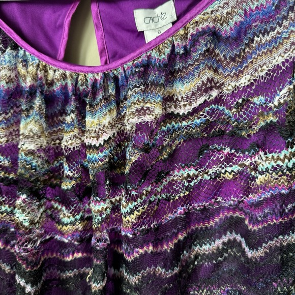 NEW Cache Womens Size 8 Blouson Black Purple Floral Lace Vintage Sheath Dress - Picture 2 of 8